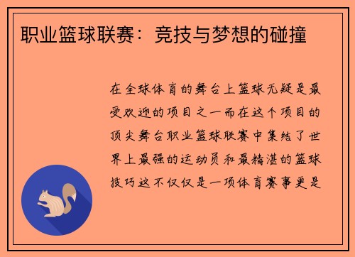 职业篮球联赛：竞技与梦想的碰撞