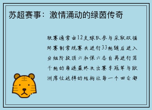 苏超赛事：激情涌动的绿茵传奇